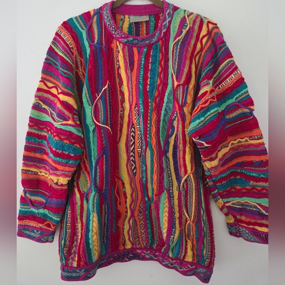 COOGI Vintage 90's 3D Knit Vibrant Multicolor Cotton Intricate Knit Swaeter L - Picture 7 of 9